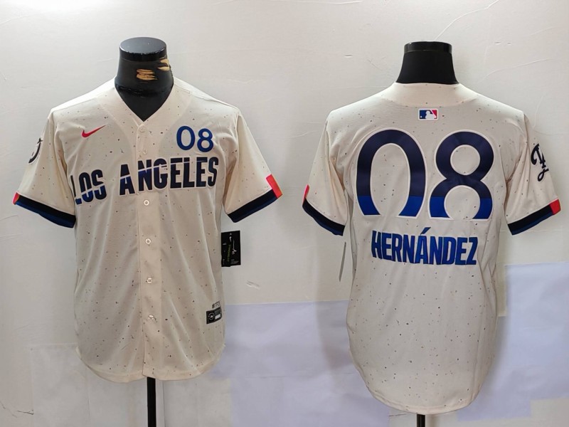 Men's Los Angeles Dodgers #8 Kiké Hernández Cream 2024 City Connect Limited Stitched Baseball Jersey